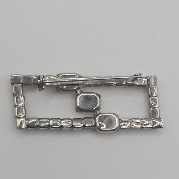 Vintage Brooch Silver-Black Toned Rhinestone Rectangular Fashion Jewelry Pin - Picture 8 of 12